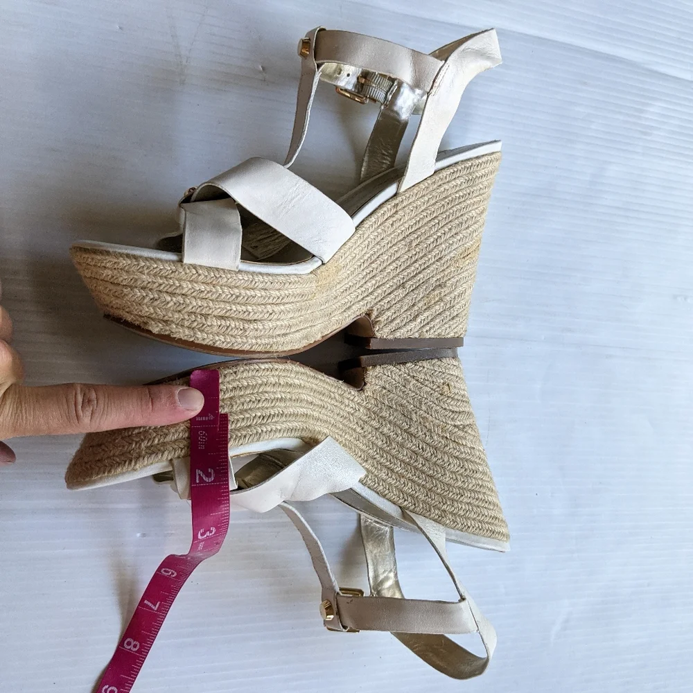 MARC FISHER Malek Chunky Espadrille jute Platform Sandals white leather